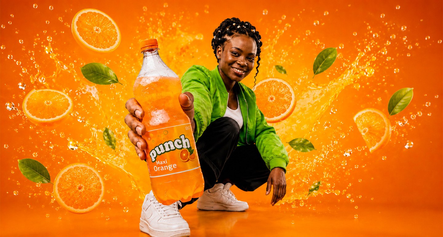Punch Maxi Orange tendu vers l'objectif